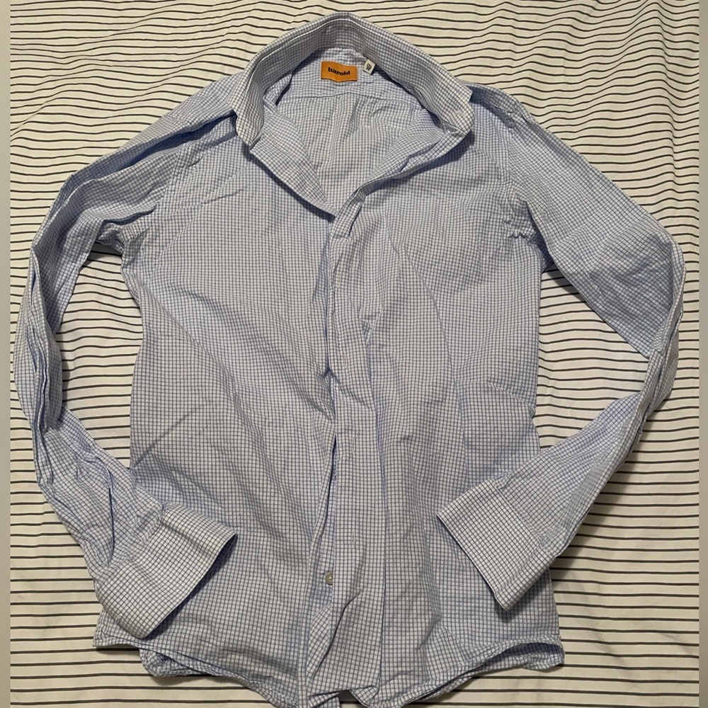 Harry Rosen Harold blue & white check shirt cotton made in Italy